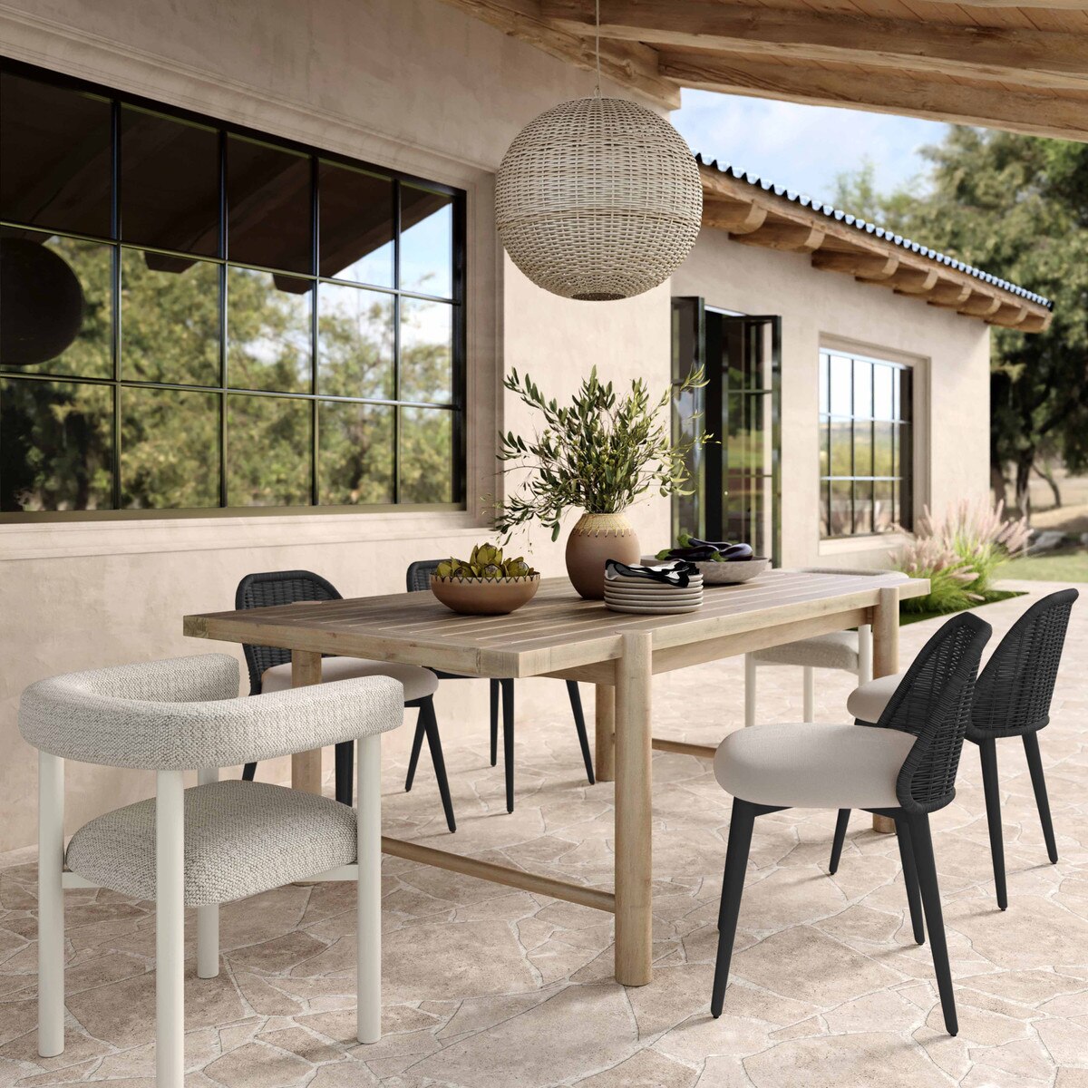 Alexa Black Rattan Performance Fabric Dining Chair | BeBoldFurniture