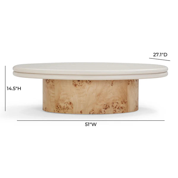 Tanner Natural Burl and Cream Ash Coffee Table | BeBoldFurniture