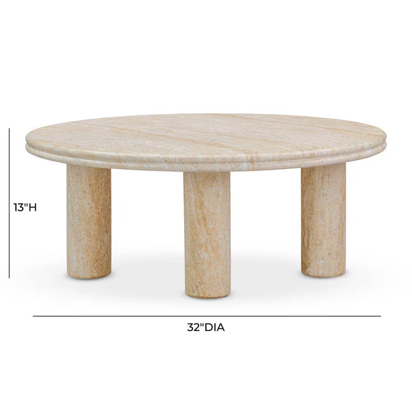 Amora Faux Travertine Indoor/Outdoor 32" Round Accent Table | BeBoldFurniture