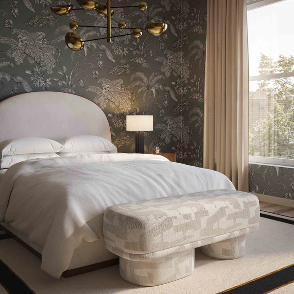 Lena Cream Jacquard Bench | BeBoldFurniture