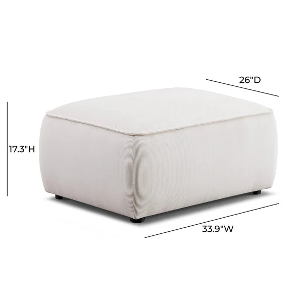 Travie White Sand Performance Corduroy Velvet Ottoman | BeBoldFurniture