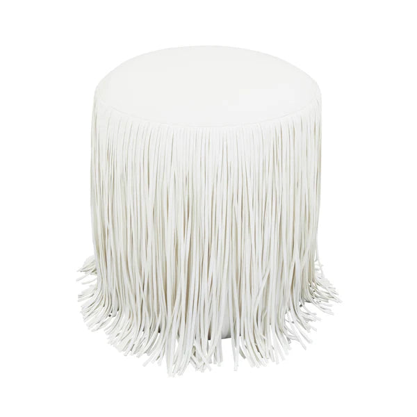 Shag Me Ivory Performance Vegan Leather Ottoman | BeBoldFurniture
