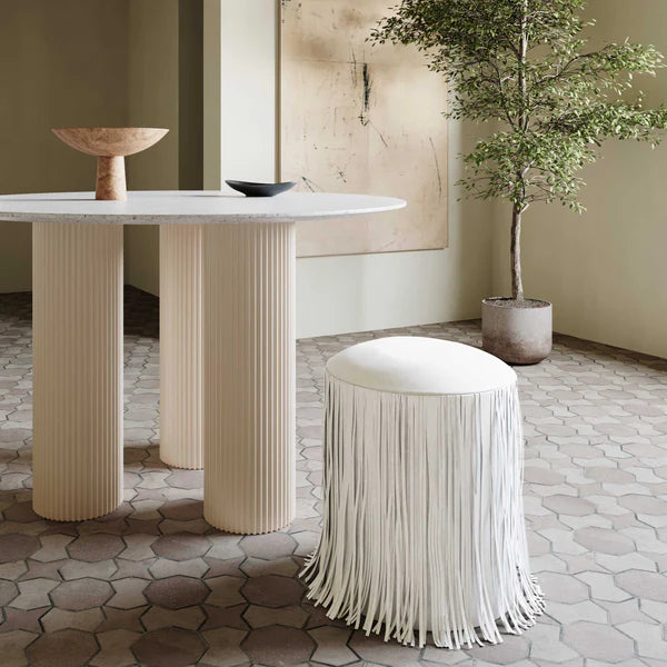 Shag Me Ivory Performance Vegan Leather Ottoman | BeBoldFurniture