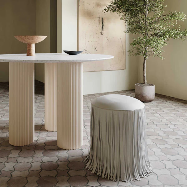 Shag Me Grey Performance Vegan Leather Ottoman | BeBoldFurniture