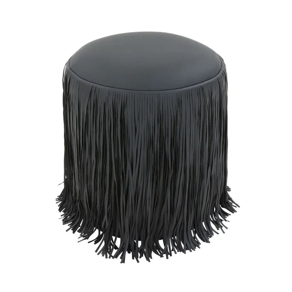 Shag Me Black Performance Vegan Leather Ottoman | BeBoldFurniture