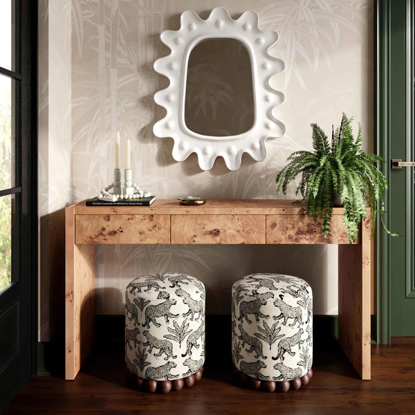 Dex Taupe Leopard Jacquard Ottoman | BeBoldFurniture