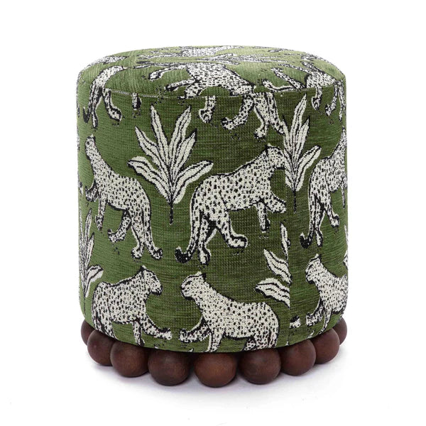 Dex Olive Green Leopard Jacquard Ottoman | BeBoldFurniture