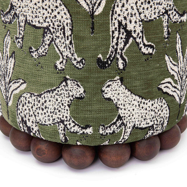 Dex Olive Green Leopard Jacquard Ottoman | BeBoldFurniture