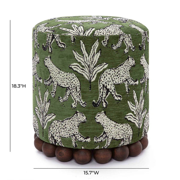 Dex Olive Green Leopard Jacquard Ottoman | BeBoldFurniture