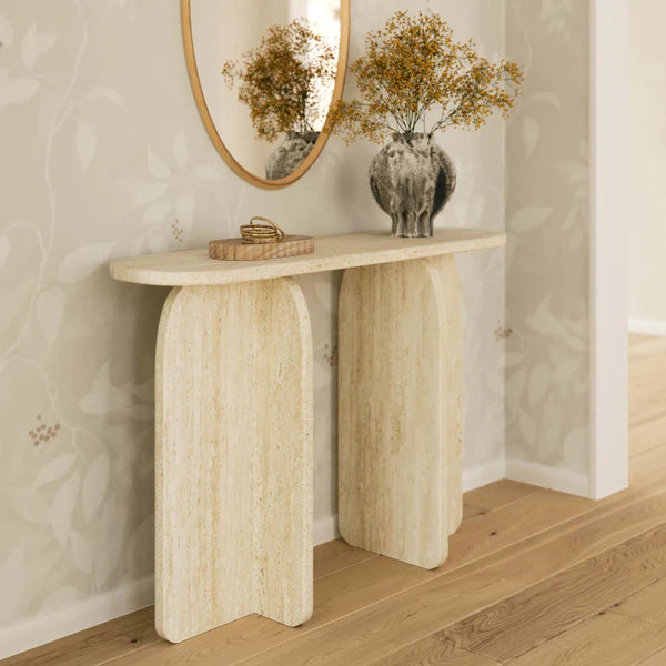 Clementine Faux Travertine Console Table | BeBoldFurniture
