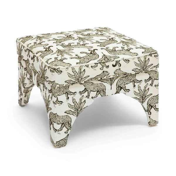Raji Taupe Leopard Jacquard Ottoman | BeBoldFurniture