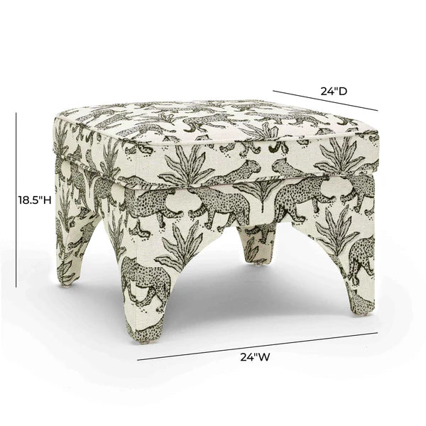 Raji Taupe Leopard Jacquard Ottoman | BeBoldFurniture