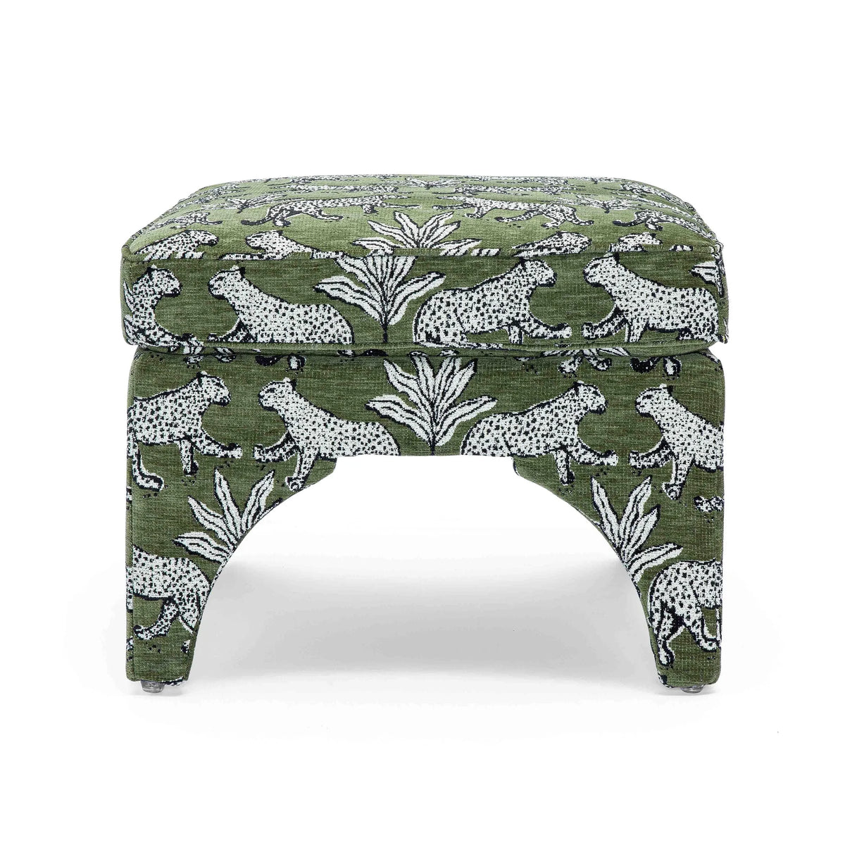Raji Olive Green Leopard Jacquard Ottoman | BeBoldFurniture