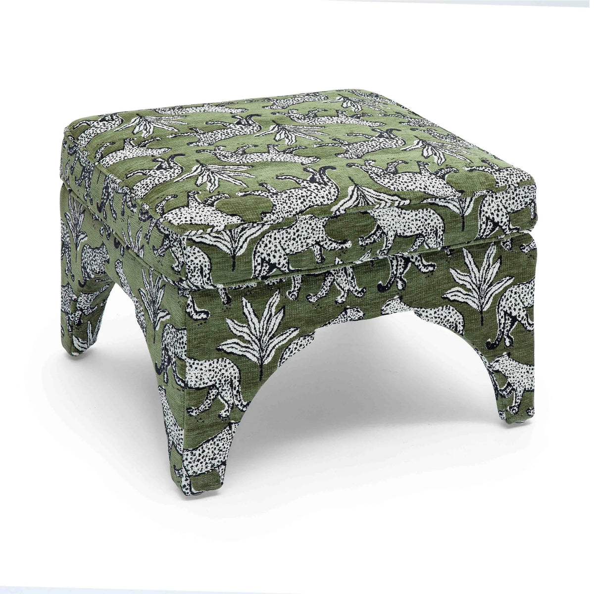 Raji Olive Green Leopard Jacquard Ottoman | BeBoldFurniture