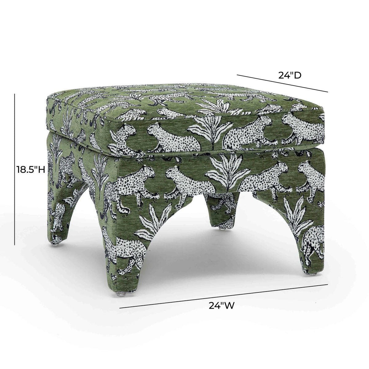 Raji Olive Green Leopard Jacquard Ottoman | BeBoldFurniture