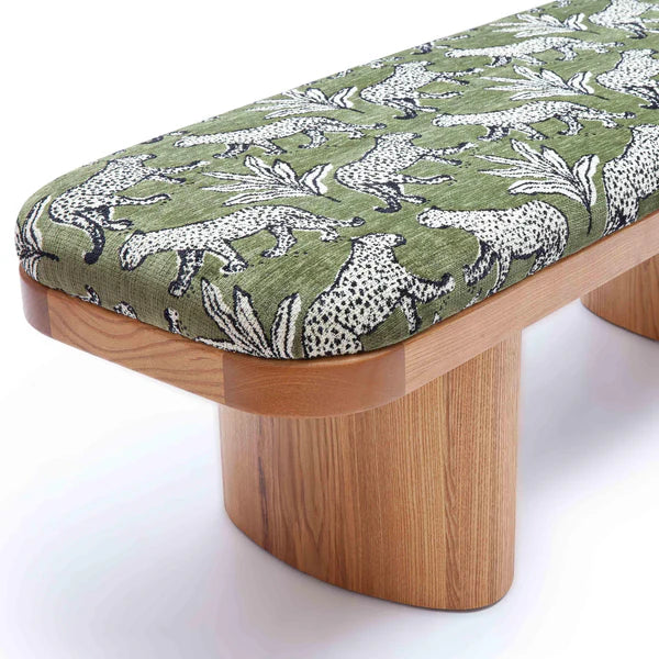 Ollie Olive Green Leopard Jacquard Bench | BeBoldFurniture