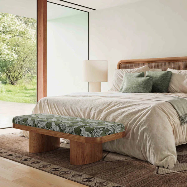 Ollie Olive Green Leopard Jacquard Bench | BeBoldFurniture