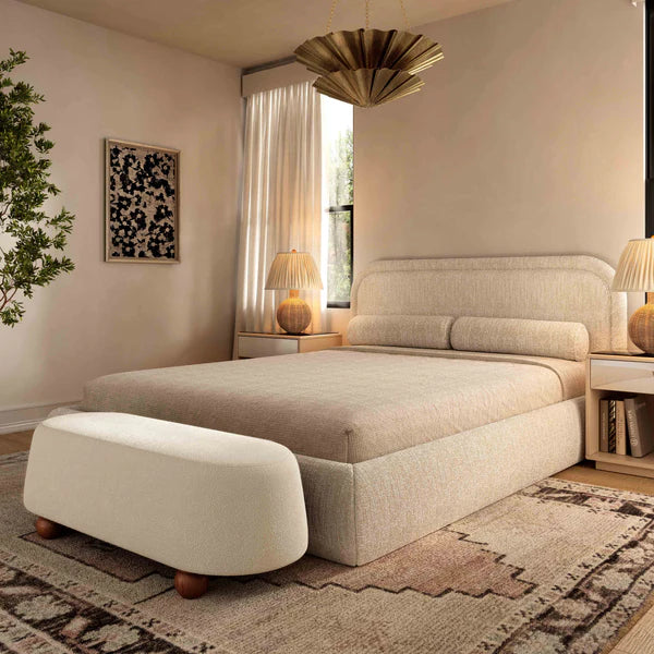 Jaine Cream Boucle Large Ottoman | BeBoldFurniture