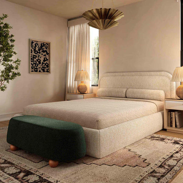 Jaine Forest Green Boucle Large Ottoman | BeBoldFurniture