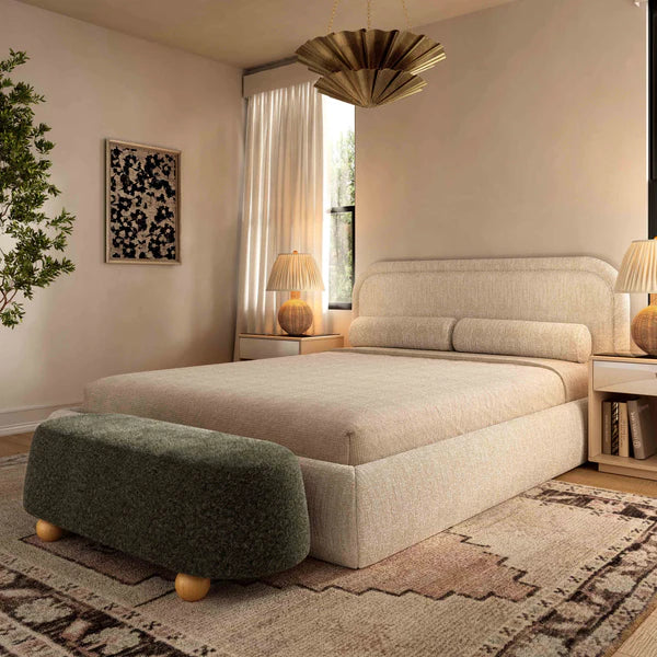 Jaine Forest Green Loose Mohair Large Ottoman | BeBoldFurniture