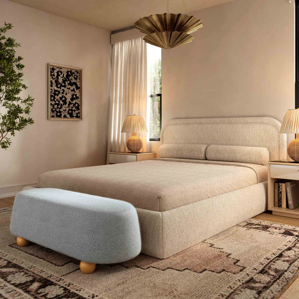Jaine Stone Grey Loose Mohair Large Ottoman | BeBoldFurniture