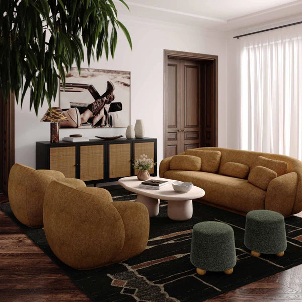 Jaine Forest Green Loose Mohair Ottoman | BeBoldFurniture