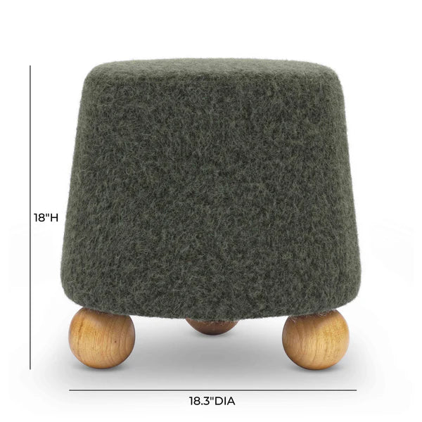 Jaine Forest Green Loose Mohair Ottoman | BeBoldFurniture