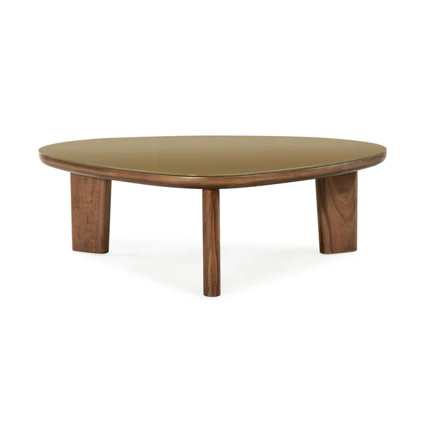 Oani Walnut and Glass Triangular Coffee Table | BeBoldFurniture