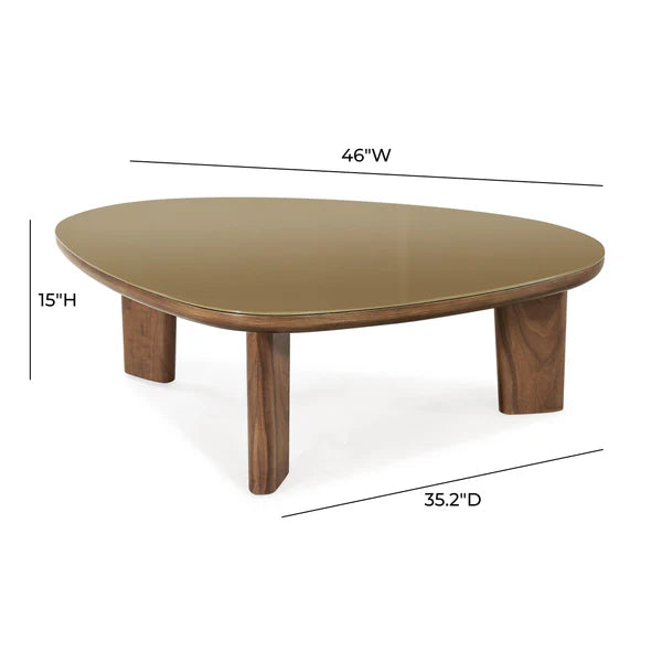 Oani Walnut and Glass Triangular Coffee Table | BeBoldFurniture