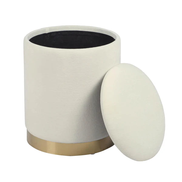 Zoe Cream Chenille Storage Ottoman | BeBoldFurniture