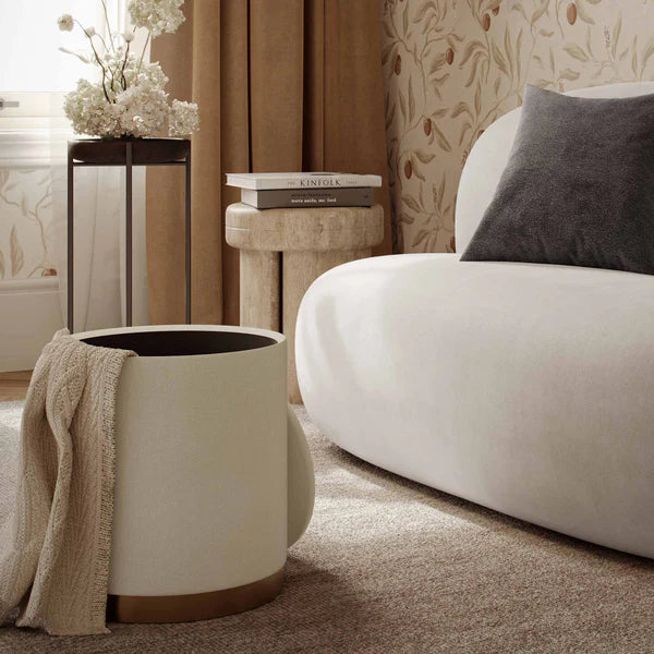 Zoe Cream Chenille Storage Ottoman | BeBoldFurniture