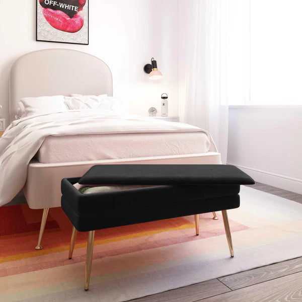 Ziva Black Velvet Storage Bench | BeBoldFurniture
