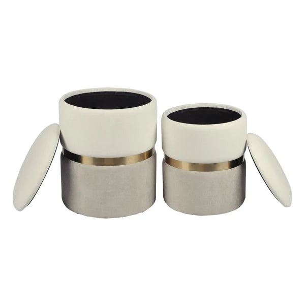 Gigi Cream and Tan Chenille Storage Ottoman - Set of 2 | BeBoldFurniture