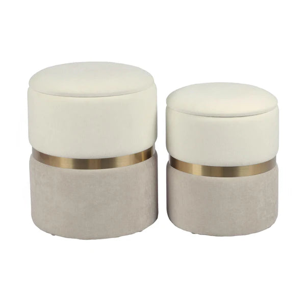 Gigi Cream and Tan Chenille Storage Ottoman - Set of 2 | BeBoldFurniture