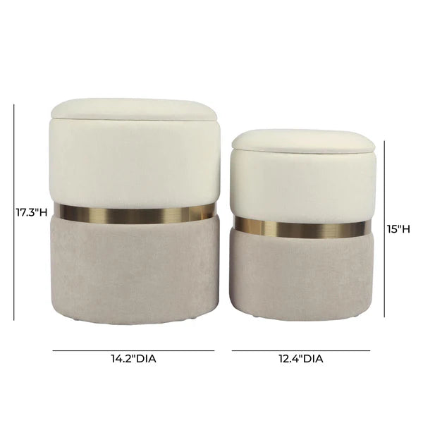 Gigi Cream and Tan Chenille Storage Ottoman - Set of 2 | BeBoldFurniture