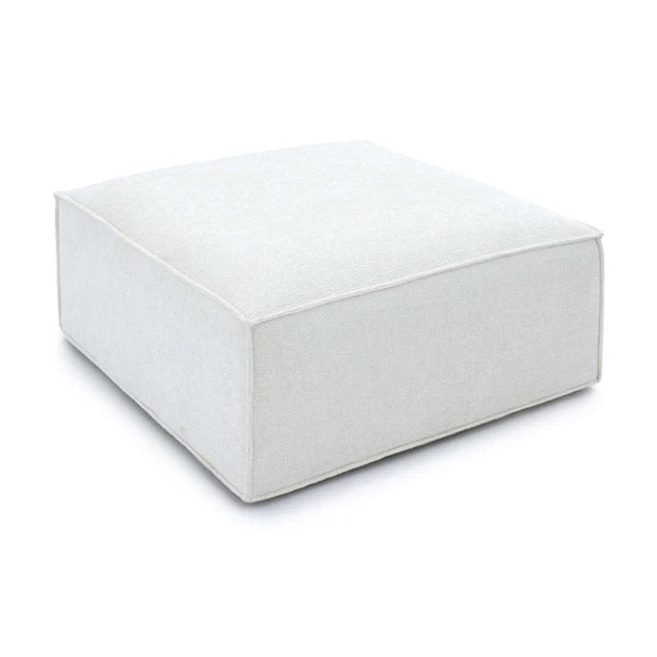 Mindy Cream Chenille Basketweave Ottoman | BeBoldFurniture