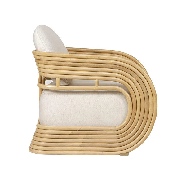 Lauretta Cream Fabric and Natural Rattan Accent Chair | BeBoldFurniture