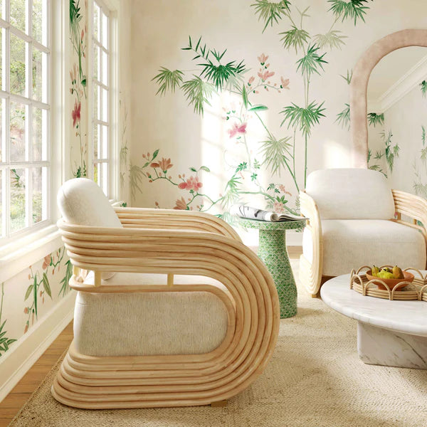 Lauretta Cream Fabric and Natural Rattan Accent Chair | BeBoldFurniture