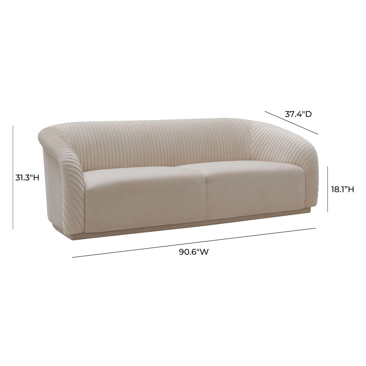 Yara Pleated Biege Velvet Sofa by Inspire Me! Home Decor | BeBoldFurniture