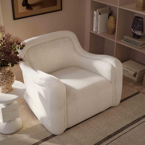 Charli Cream Basketweave Chenille Swivel Chair | BeBoldFurniture