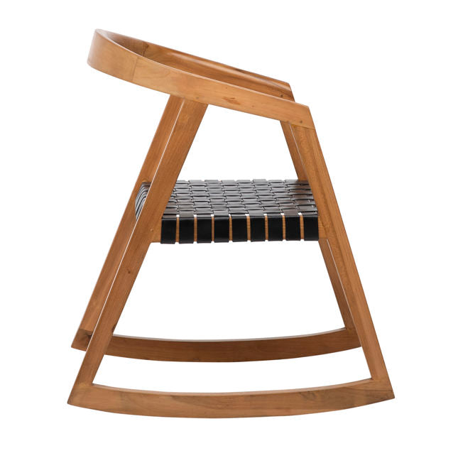 Jolene Rocking Chair Black Leather/ Natural Wood Frame | BeBoldFurniture