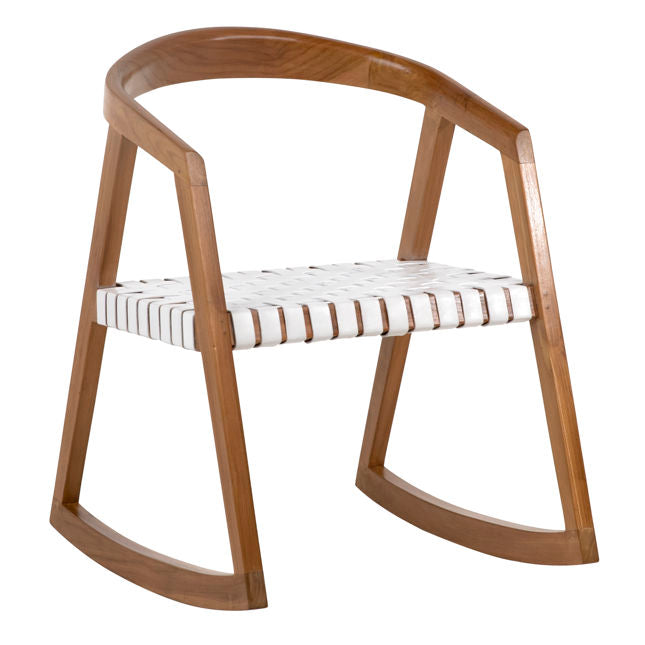 Jolene Rocking Chair White Leather/ Natural Wood Frame | BeBoldFurniture