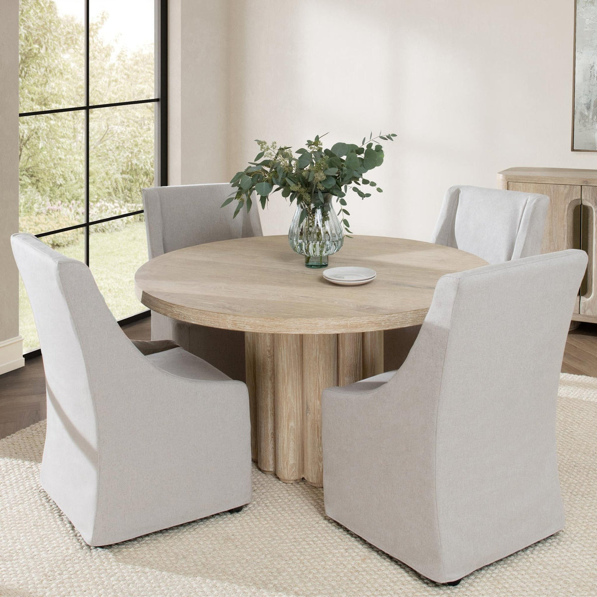 Tiber Round Dining Table Cream Washed in Houston | BeBoldFurniture
