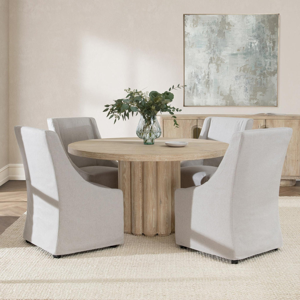 Tiber Round Dining Table Cream Washed in Houston | BeBoldFurniture