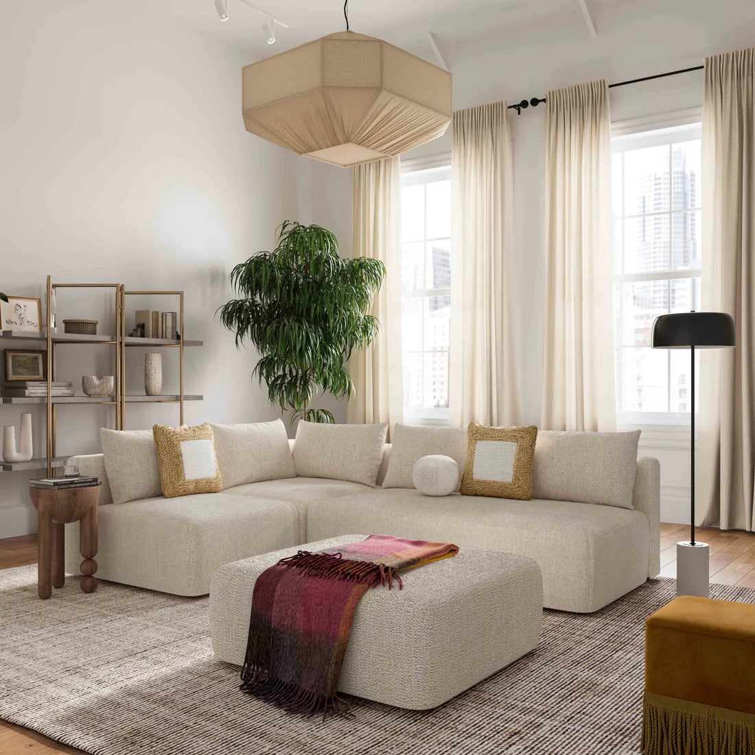 Hangover Cream Heavy Textured Fabric 4-Piece Modular Chaise Sectional | BeBoldFurniture