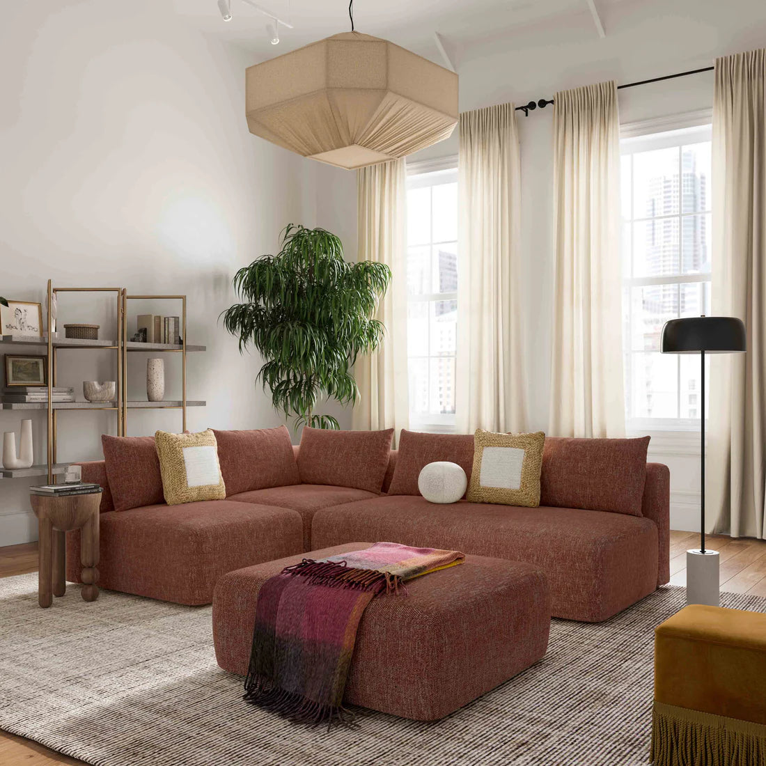 Hangover Sedona Red Textured Fabric 4-Piece Modular Chaise Sectional | BeBoldFurniture
