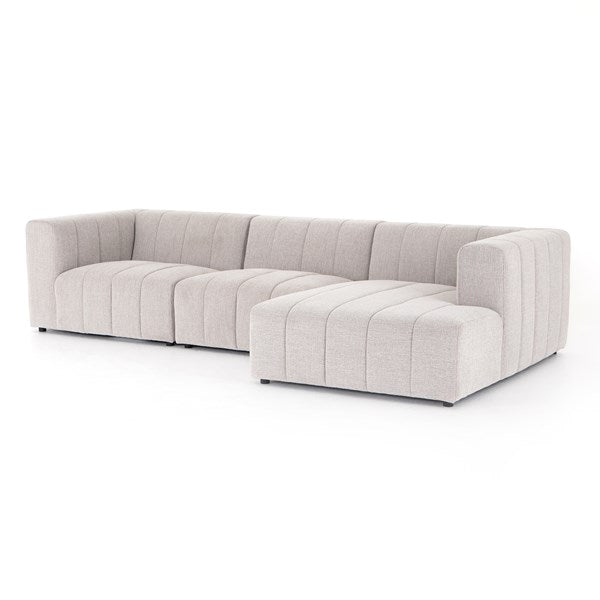 Langham Channeled 3-Pc Sectional Right Chaise Napa Sandstone - Be Bold Furniture