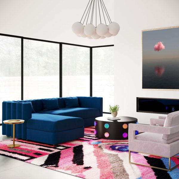 Callie Navy Velvet Sectional LAF - Be Bold Furniture