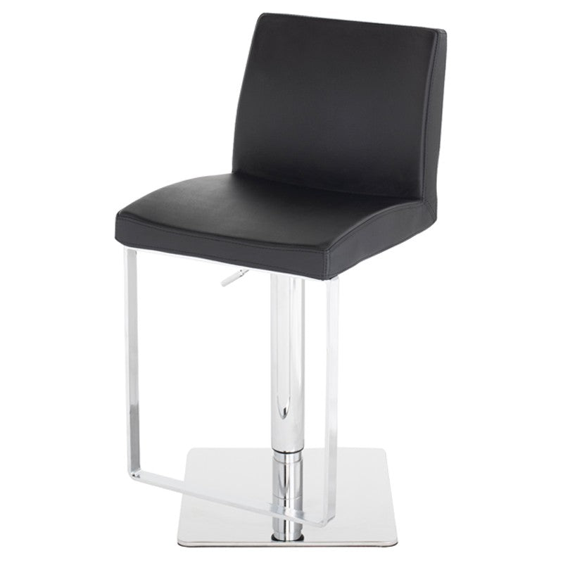 Matteo Adjustable Stool Black Leather/Polished Stainless 15″ - Be Bold Furniture