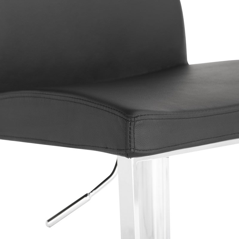 Matteo Adjustable Stool Black Leather/Polished Stainless 15″ - Be Bold Furniture